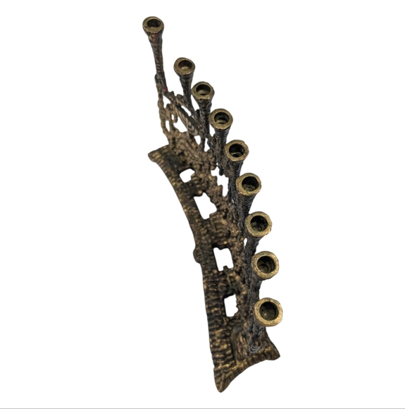 Vintage Israeli Brutalist Brass Hanukkah Mennorah, 9 Branched Candelabrum